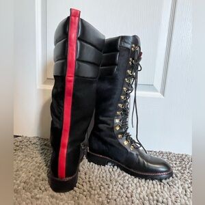 Jennifer Le Black and Red Calf Hair Lace-Up Leather Boots 9 US